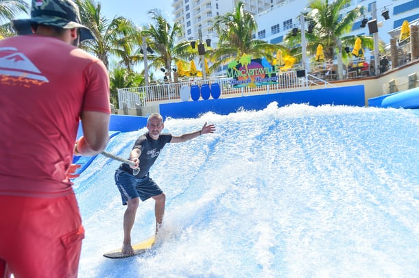 Social activities at RestaurantSpaces 2017 included surf lessons on a FlowRider.